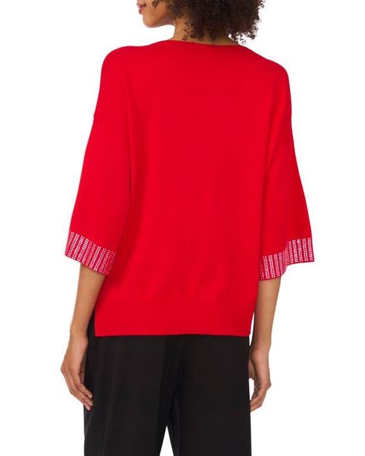 Vince Camuto Red Embellished Trim Three-Quarter Sleeve Sweater