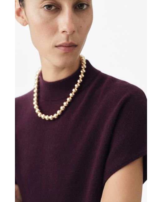 Mango Purple Mock Neck Short Sleeve Wool & Cashmere Sweater
