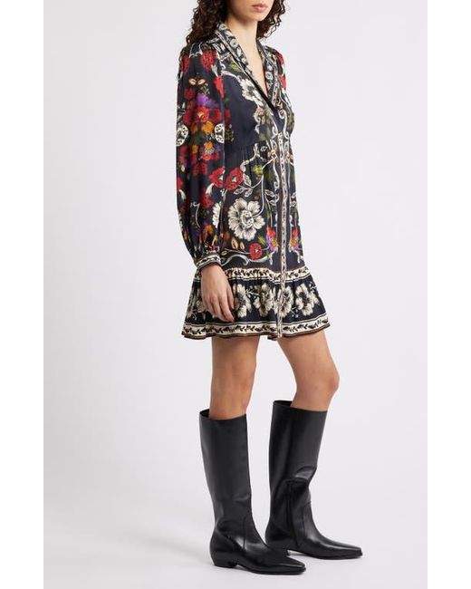 Farm Rio Black Roccoco Floral Minidress