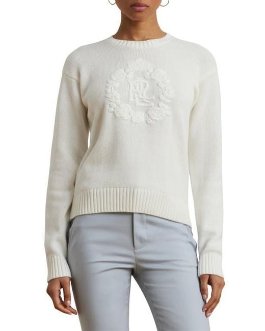 (取寄) ローレン ラルフローレン レディース フローラル-ロゴ コーム コットン セーター Lauren Ralph Lauren women Floral-logo Combed Cotton Sweater White Floral-Logo Combed Cotton Sweater