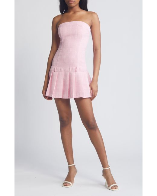 All In Favor Pink Strapless Pleated Tweed Minidress In At Nordstrom, Size Small