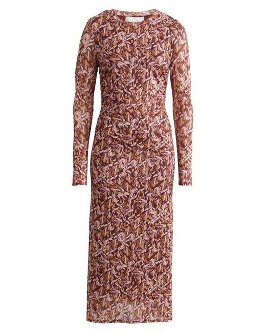 Charles Henry Red Floral Long Sleeve Mesh Dress