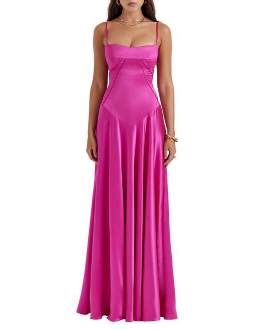 House Of Cb Anabella Laceup Satin Gown in Purple Lyst