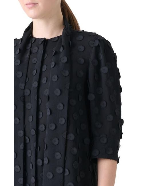 Akris Punto Black Boho Clip Dot Techno Georgette Scarf Neck Shirt