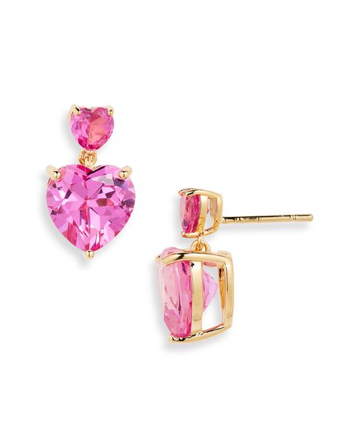Judith Leiber Pink Crystal Heart Drop Earrings