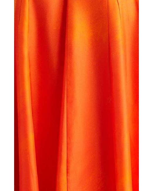 Jason Wu Red Watercolor Floral Print Pleated Long Sleeve Silk Twill Shirtdress