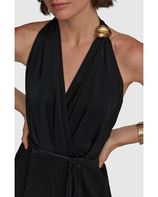 Donna Karan Black Pleated Sleeveless Jumpsuit