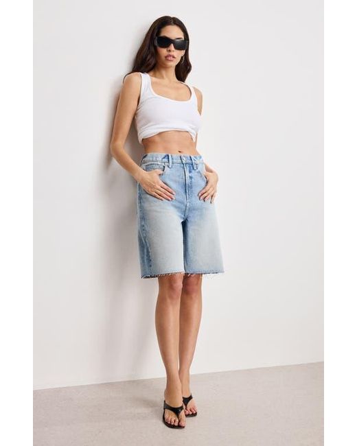GOOD AMERICAN Blue Good Standard Raw Hem Denim Bermuda Shorts