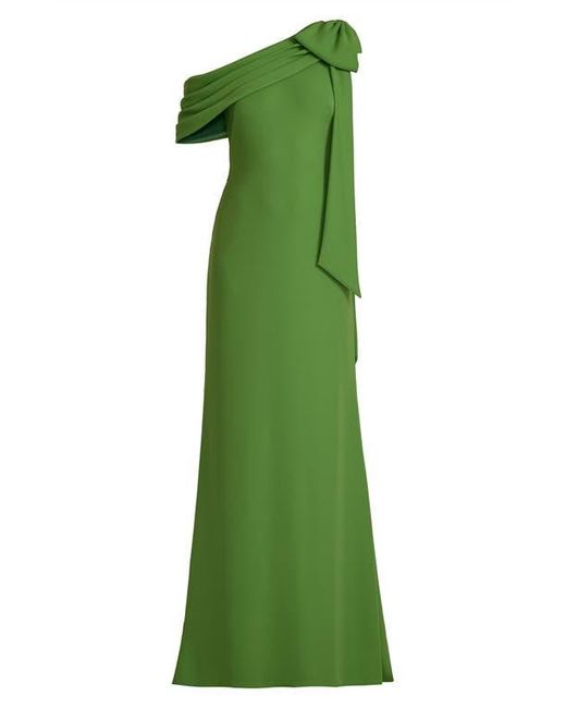 Tadashi Shoji Green One-Shoulder Crepe Column Gown