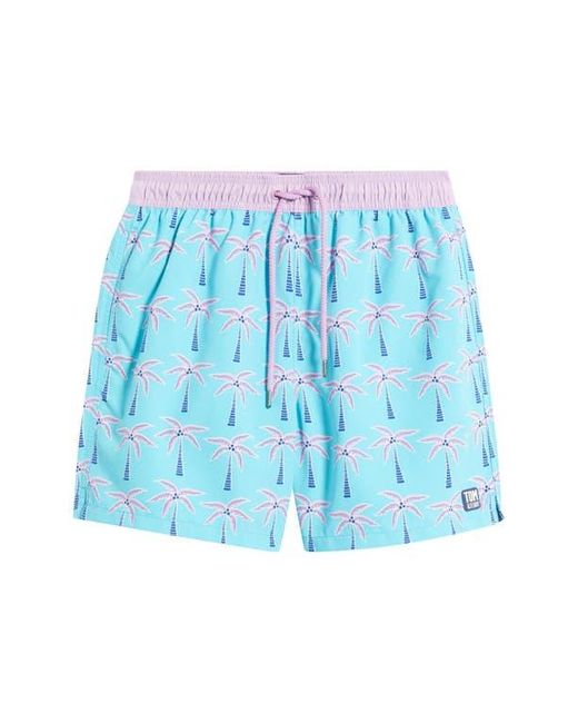 Tom & Teddy Blue Palm Tree Print Swim Trunks for men