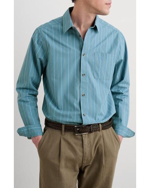 Seasalt Cornwall Blue Turnstone Stripe Organic Cotton Button-Up Shirt for men