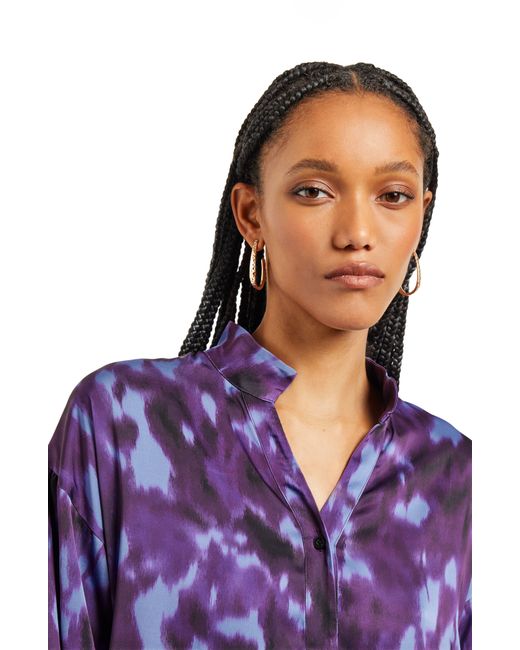 Misook Purple Abstract Print Crêpe De Chine Shirt