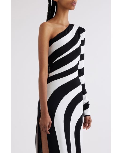 Balmain Black Stripe One-shoulder Maxi Dress