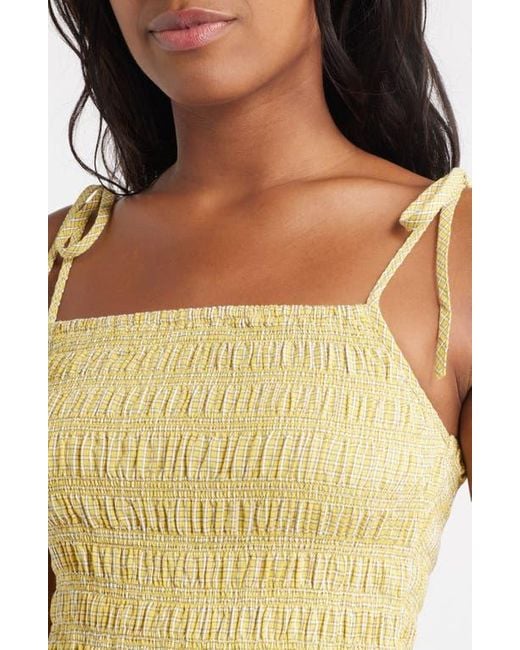 TOPSHOP Yellow Shirred Cotton Seersucker Midi Sundress