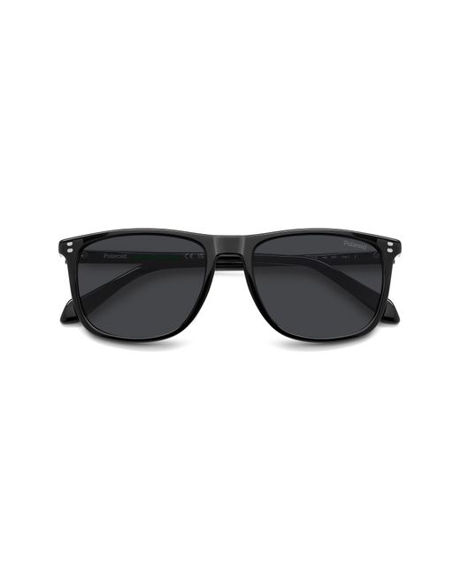 Polaroid Black 55Mm Polarized Rectangular Sunglasses for men