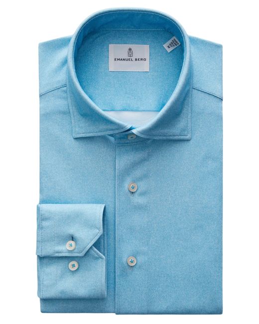 Emanuel Berg Blue 4flex Modern Fit Heathered Piqué Button-up Shirt for men