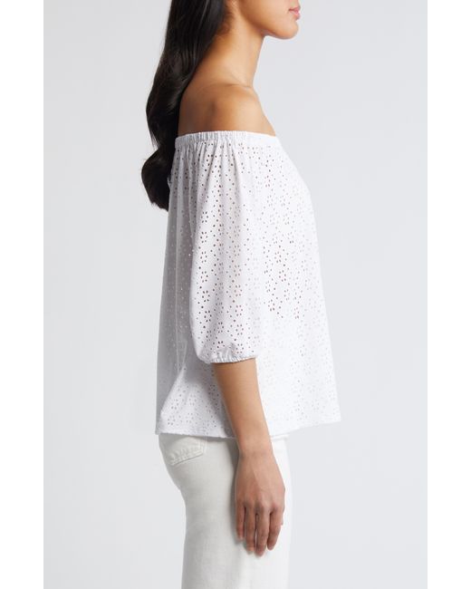 Loveappella White Eyelet Off The Shoulder Top