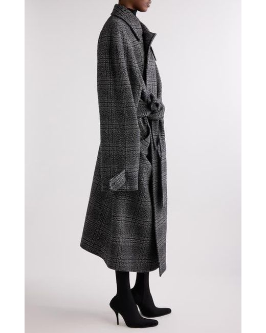 Balenciaga Black Check Oversize Wool Belted Coat