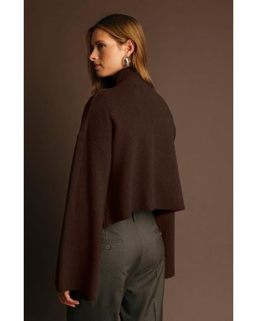 DELUC Brown Chuck Crop Funnel Neck Sweater