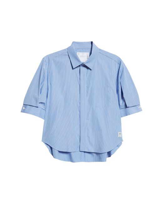 Sacai Thomas Mason Stripe Pleated Cotton Poplin Button-up Shirt in