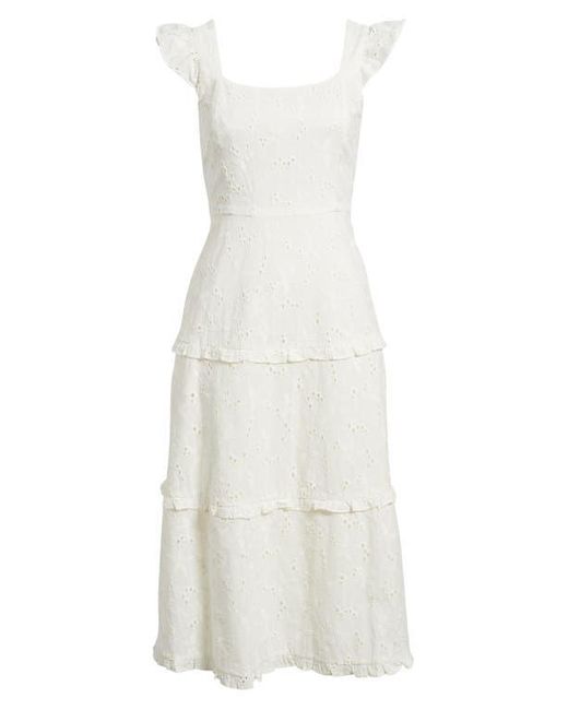 Anne Klein Embroidered Eyelet Cotton Tiered Midi Dress in White | Lyst Anne Klein Embroidered Eyelet Cotton Tiered Midi Dress in White | Lyst