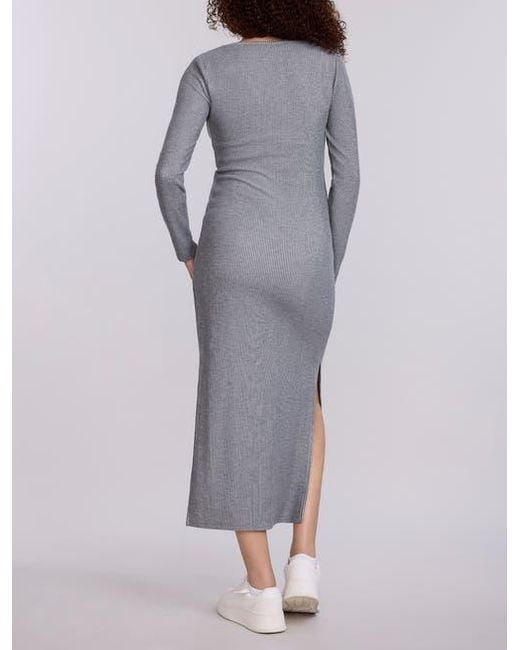 Motherhood Maternity Gray Square Neck Rib Knit Long Sleeve Bodycon Maxi Dress