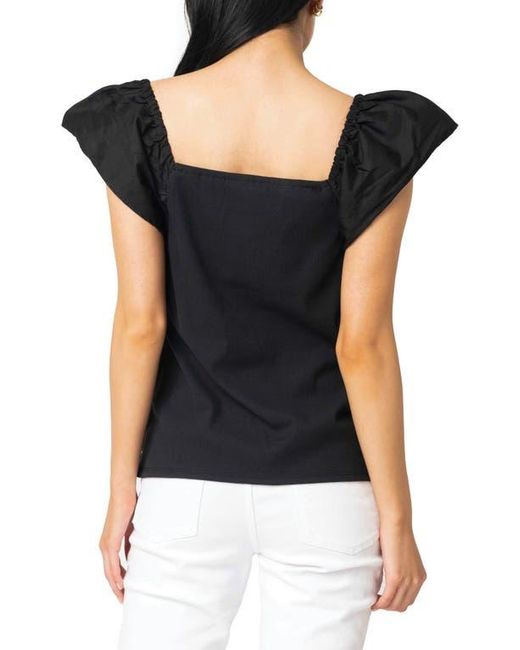 Gibsonlook Black Square Neck Flutter Sleeve Top