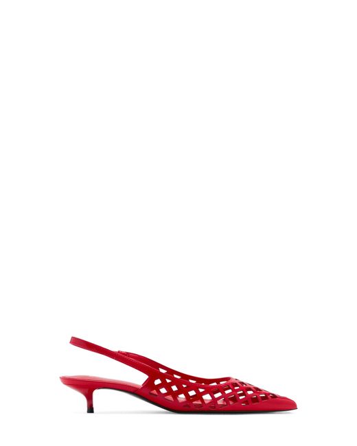 Mango Red Laser Cut Pointed Toe Slingback Pump