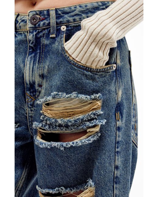 BDG Blue Extreme Ripped Wide Leg Jeans