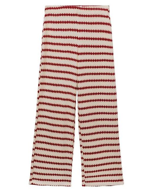 Mango Red Wavy Stripe Knit Pull-On Straight Leg Pants