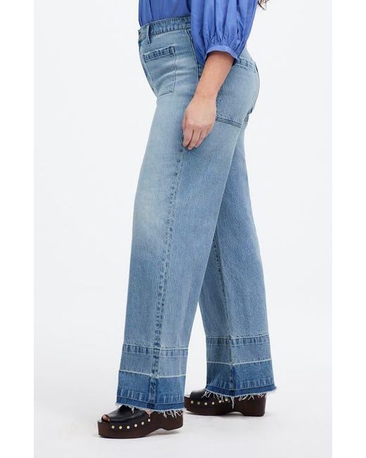 Madewell Blue The Emmett Release Hem Patch Pocket Wide Leg Jeans