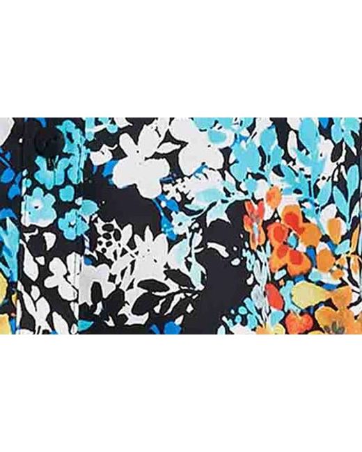 Foxcroft Blue Margie Floral Three-Quarter Sleeve Cotton Button-Up Shirt