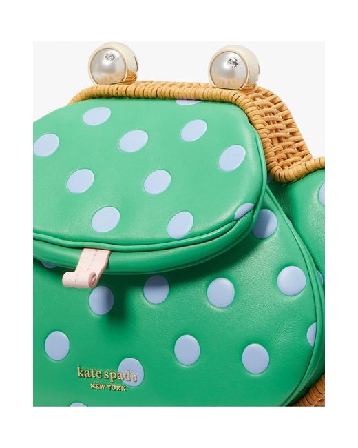 Kate Spade Green Lily Polka Dot Wicker 3d Frog Crossbody Bag