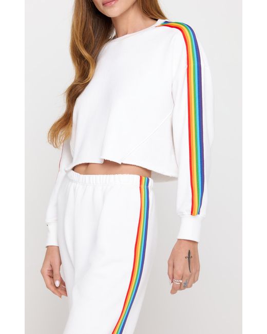 Spiritual Gangster White Rainbow Stripe Cotton & Modal Crop Sweatshirt