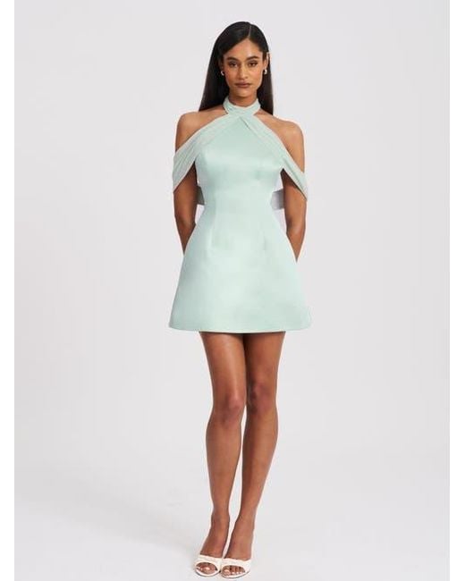 Miss Circle White Zafrina Halter Off-Shoulder Backless Mini Dress