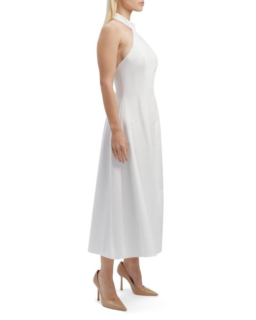Bardot White Genevieve Stretch Poplin Halter Midi Dress