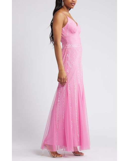 Jump Apparel Pink Gatsby Beaded A-line Gown