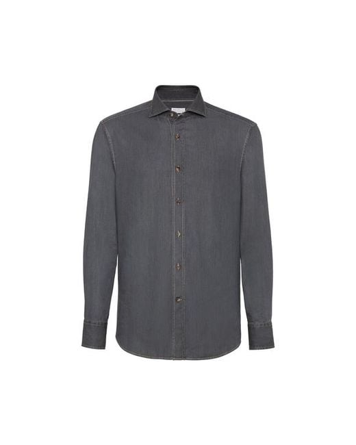 Brunello Cucinelli Gray Spread Collar Shirt for men