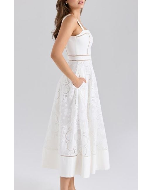 50s dress white McQueen // White Denim Bustier Belted Dress  VSP Consignment