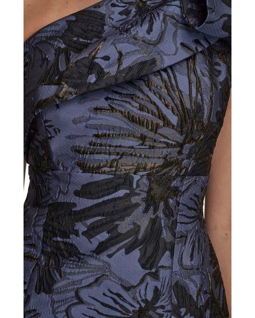 Donna Karan Blue Metallic One-Shoulder Jacquard Mermaid Gown