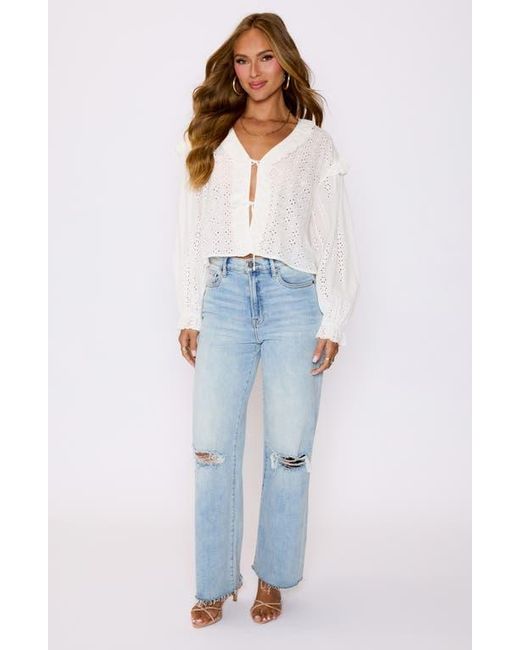 Vici Collection White Mabel Tie Front Crop Cotton Broderie Anglaise Top