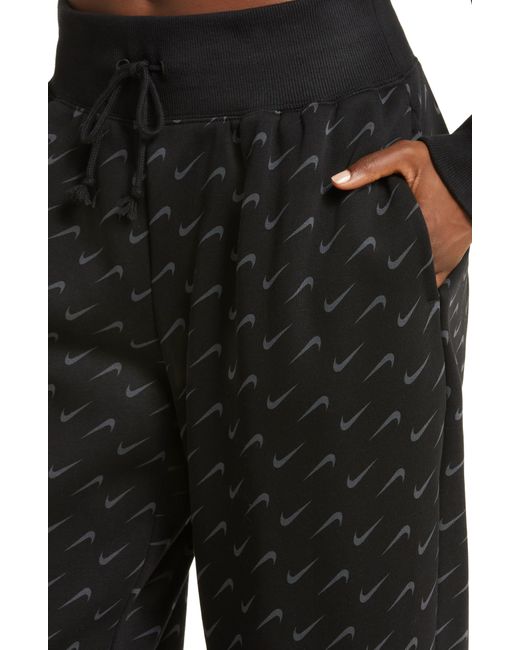Nike Black Swoosh Print Cotton Blend Fleece Sweatpants