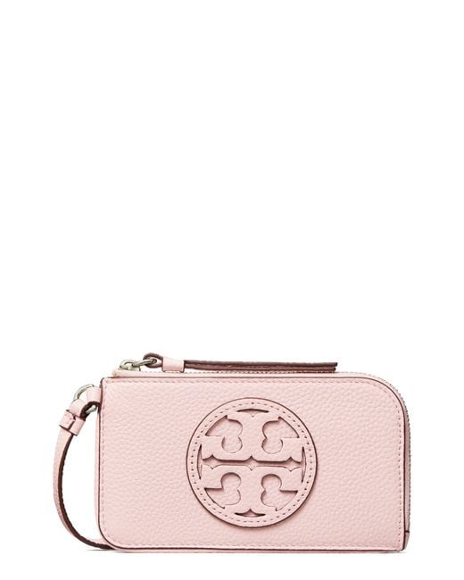Tory Burch Pink Miller Top Zip Leather Card Case