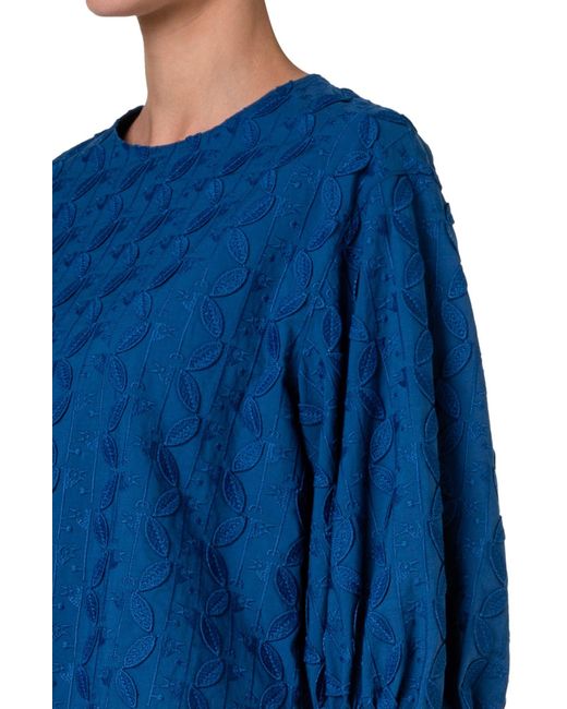 Akris Punto Blue Bird Embroidery Cotton Top