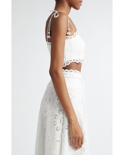 Zimmermann White Ottie Embroidered Guipure Lace Crop Top