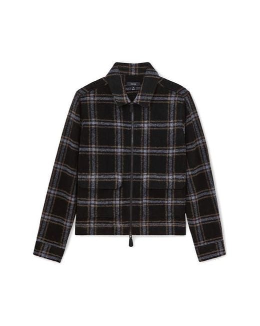 Reiss Black Varena Plaid Zip Shirt Jacket for men