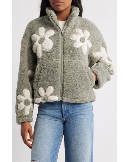 Thread & Supply Gray High Pile Fleece Floral Jacket