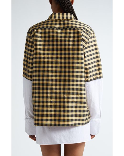 Coming of Age Multicolor Gingham Layered Look Silk Zip-up Shirt