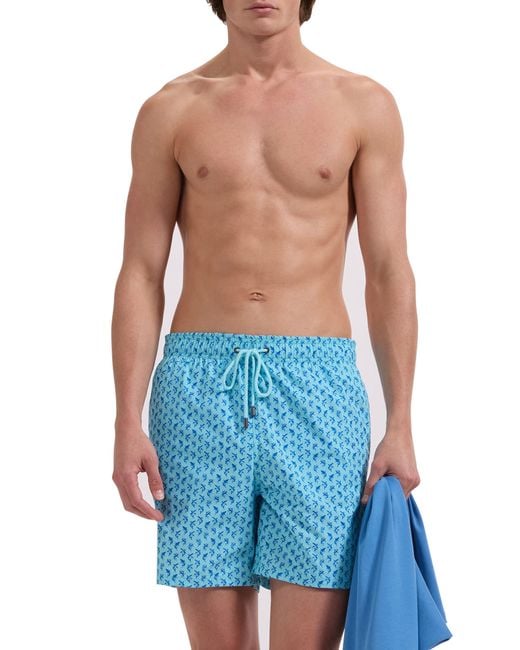 Bugatchi Blue Kai Dolphin Print Swim Trunks for men