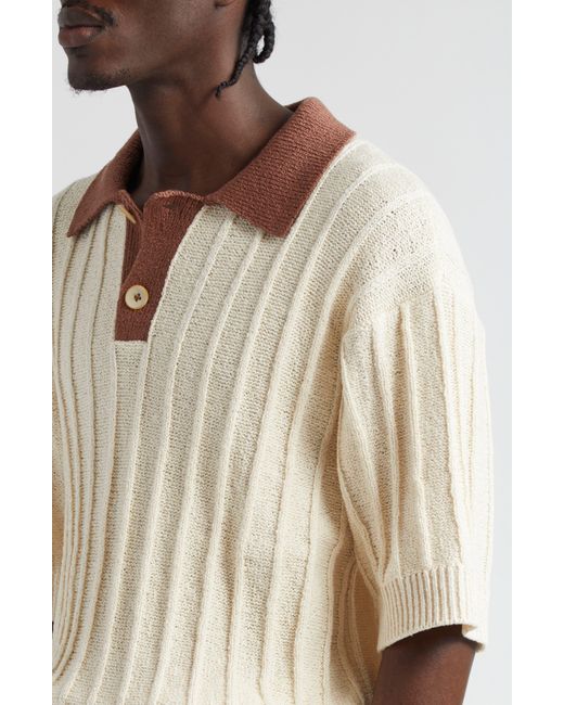 The Elder Statesman Natural Beach Guy Rib Cotton Polo Sweater